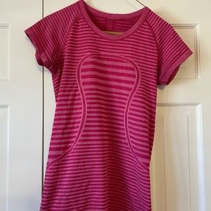 Pink striped lululemon swiftly tech short sleeve